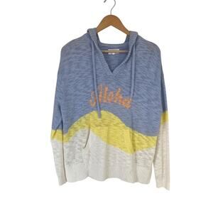 Lou & Grey Blue, Yellow and White Aloha Hoodie Sweater - Medium